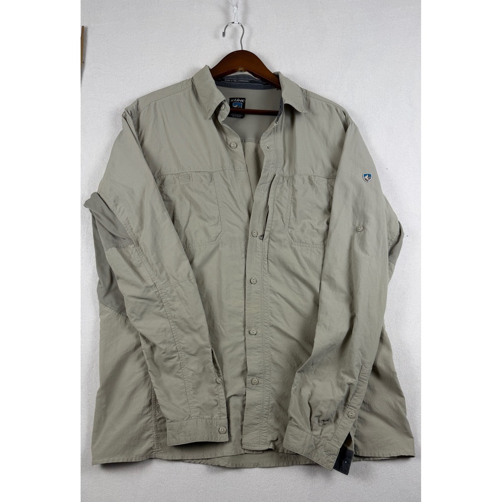 Kuhl Airspeed Mens XL Khaki Nylon Long Sleeve Ventilated Hiking Fishing Shirt